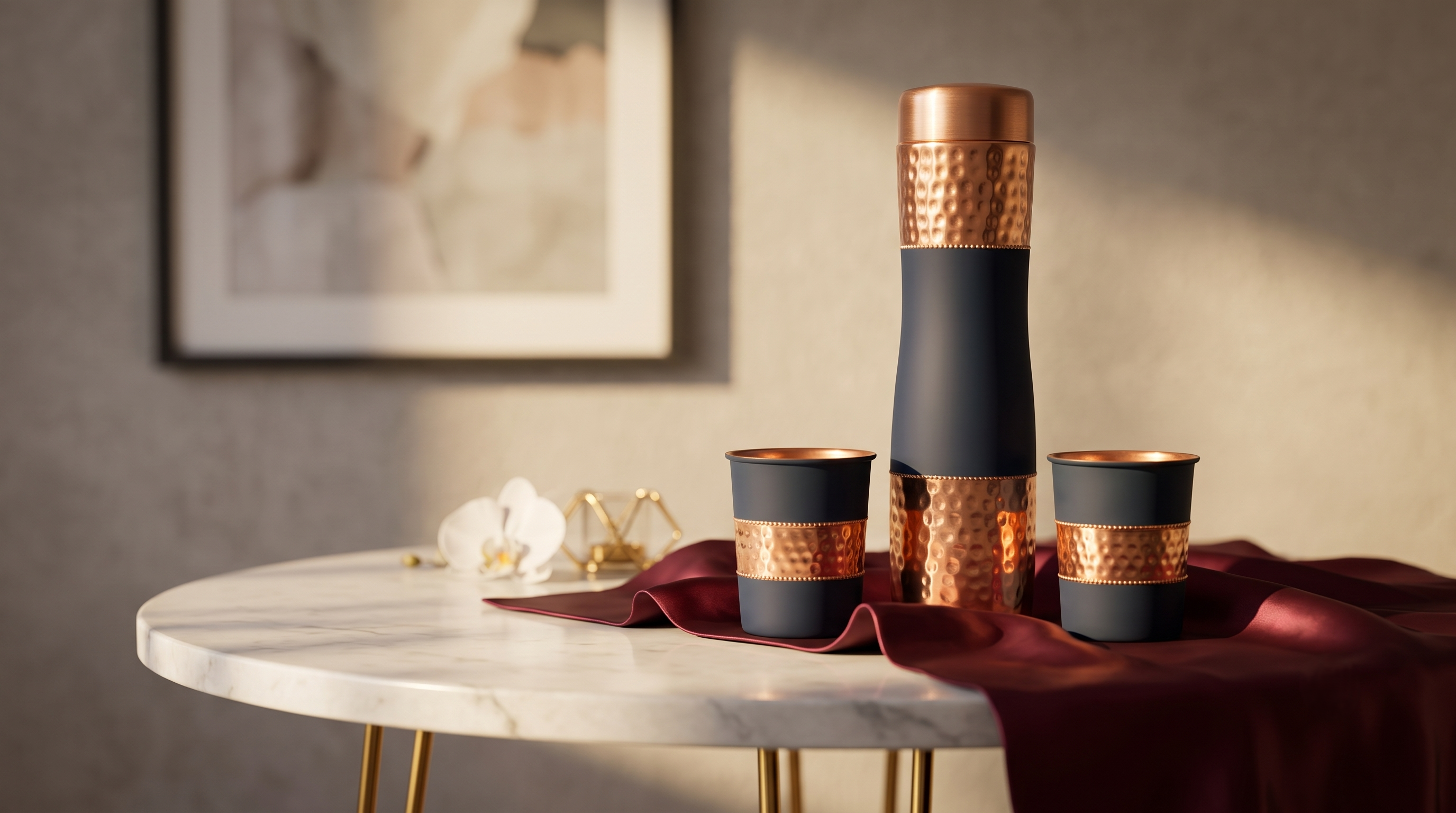 Copper DuoServe Bottle 3in1 Combo 1000ml | 99% Pure Copper Water Bottle with 2 Copper Glasses | Leakproof | Ayurvedic Copper Bottle | Hammered Finish 1219 Avenue