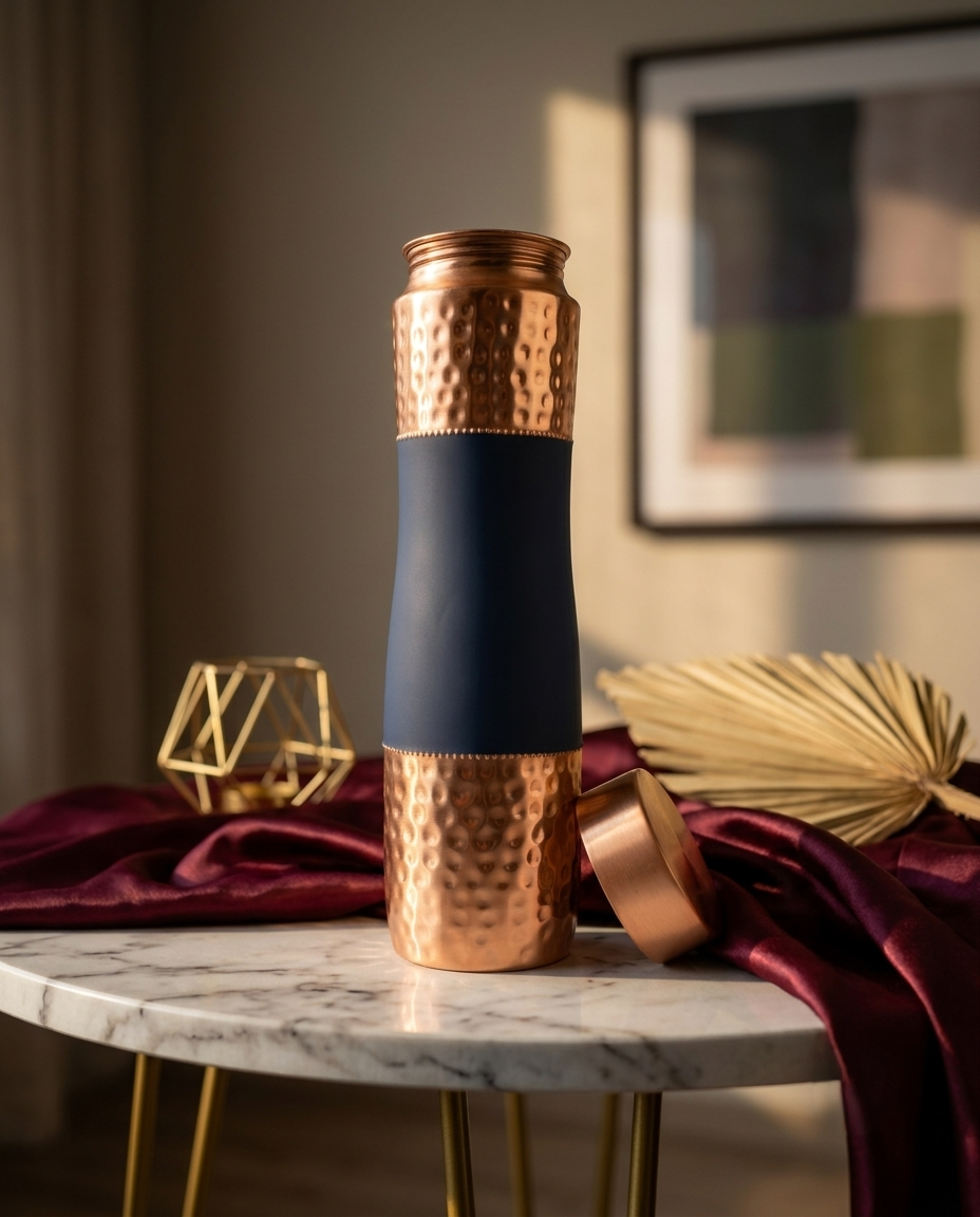 Copper DuoServe Bottle 3in1 Combo 1000ml | 99% Pure Copper Water Bottle with 2 Copper Glasses | Leakproof | Ayurvedic Copper Bottle | Hammered Finish 1219 Avenue