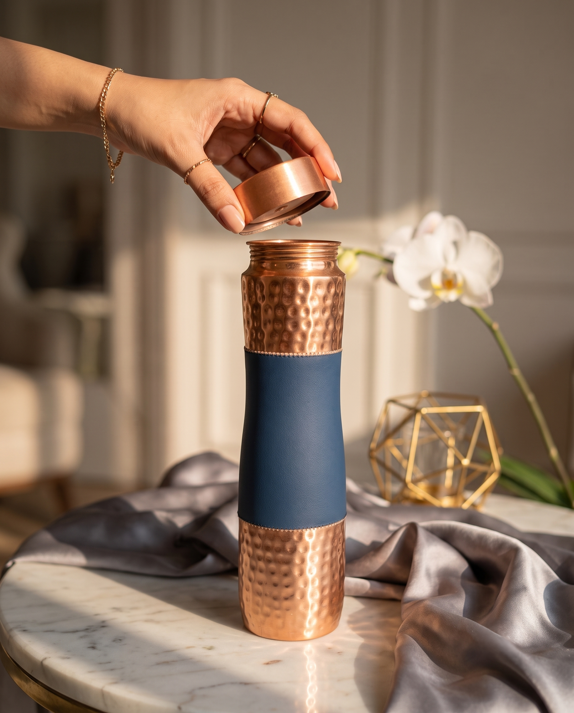 Copper DuoServe Bottle 3in1 Combo 1000ml | 99% Pure Copper Water Bottle with 2 Copper Glasses | Leakproof | Ayurvedic Copper Bottle | Hammered Finish 1219 Avenue