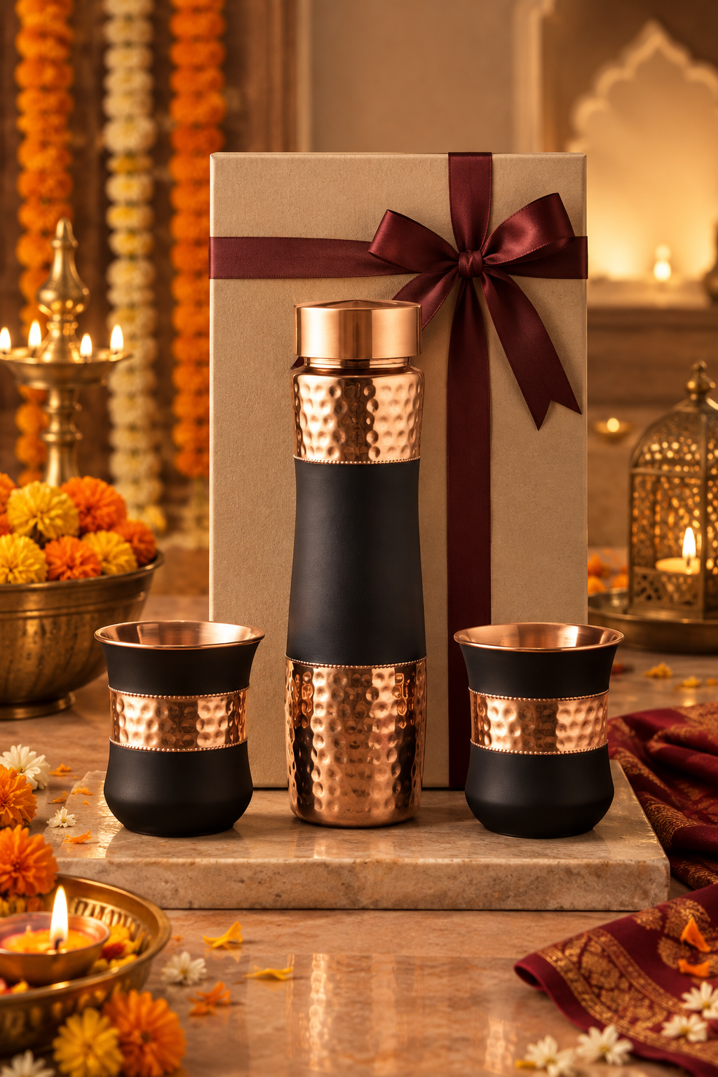 Copper DuoServe Bottle 3in1 Combo  | 99%  Copper Water Bottle 1000ml with 2 Copper Glasses 1219 Avenue