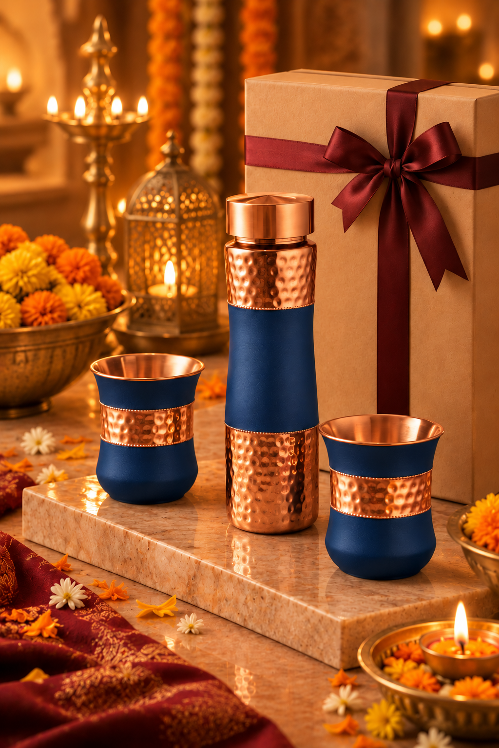 Copper DuoServe Bottle 3in1 Combo  | 99%  Copper Water Bottle 1000ml with 2 Copper Glasses 1219 Avenue