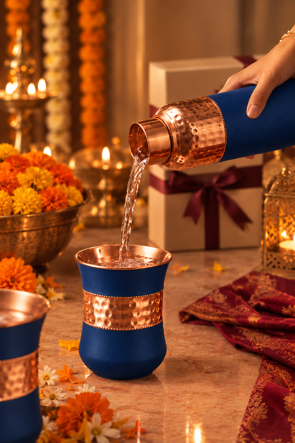Copper DuoServe Bottle 3in1 Combo  | 99%  Copper Water Bottle 1000ml with 2 Copper Glasses 1219 Avenue
