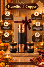 Copper DuoServe Bottle 3in1 Combo  | 99%  Copper Water Bottle 1000ml with 2 Copper Glasses 1219 Avenue