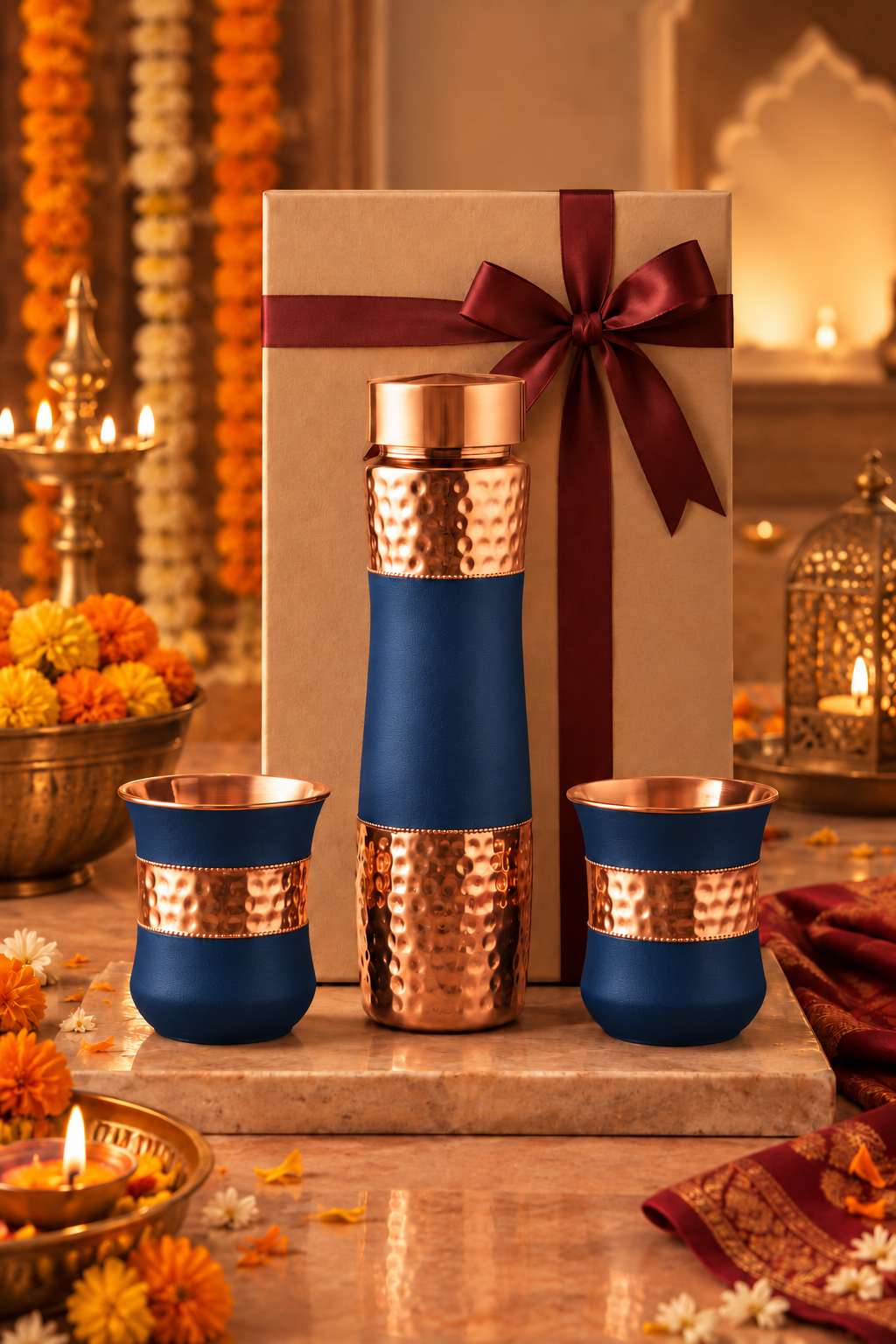 Copper DuoServe Bottle 3in1 Combo  | 99%  Copper Water Bottle 1000ml with 2 Copper Glasses 1219 Avenue