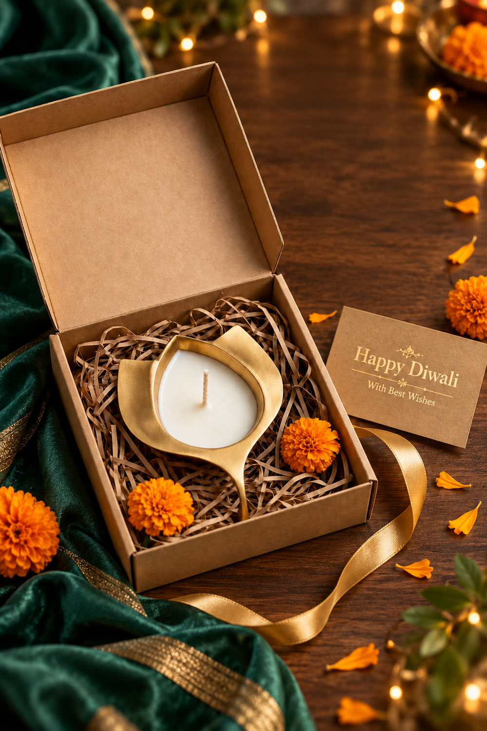 Diwali Pure Brass Diya with wax Reusable