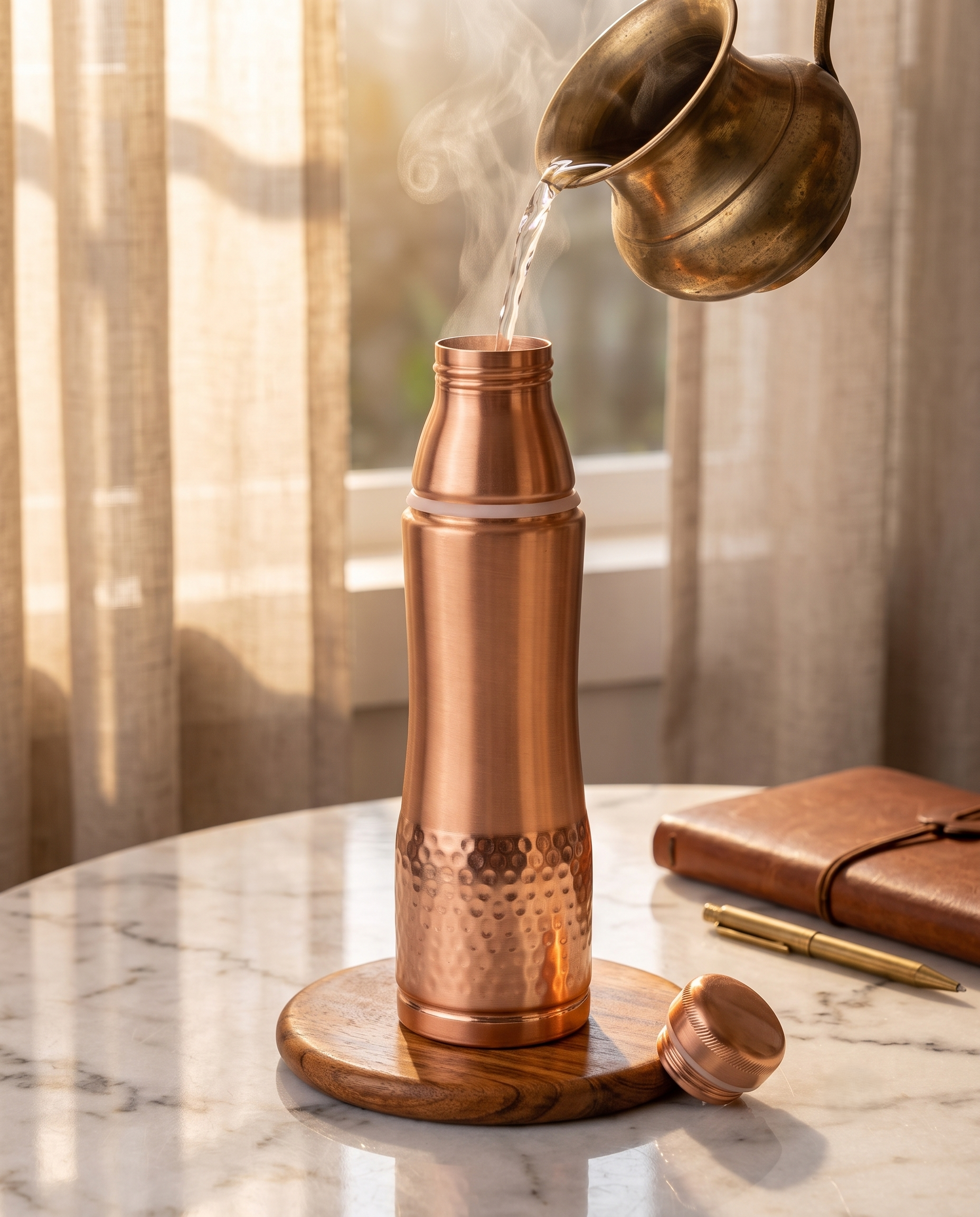 DuoSip Copper Bottle 850ml | 99% Pure Copper Water Bottle with Built-in Copper Glass | 1 Litre Leakproof | Ayurvedic Water Bottle for Daily Hydration | Handcrafted Hammered Finish 1219 Avenue