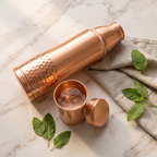 DuoSip Copper Bottle 850ml | 99% Pure Copper Water Bottle with Built-in Copper Glass | 1 Litre Leakproof | Ayurvedic Water Bottle for Daily Hydration | Handcrafted Hammered Finish 1219 Avenue