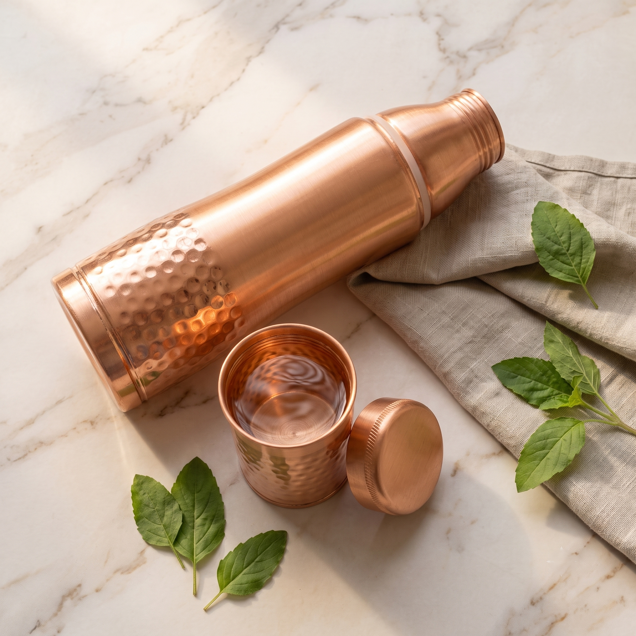 DuoSip Copper Bottle 850ml | 99% Pure Copper Water Bottle with Built-in Copper Glass | 1 Litre Leakproof | Ayurvedic Water Bottle for Daily Hydration | Handcrafted Hammered Finish 1219 Avenue