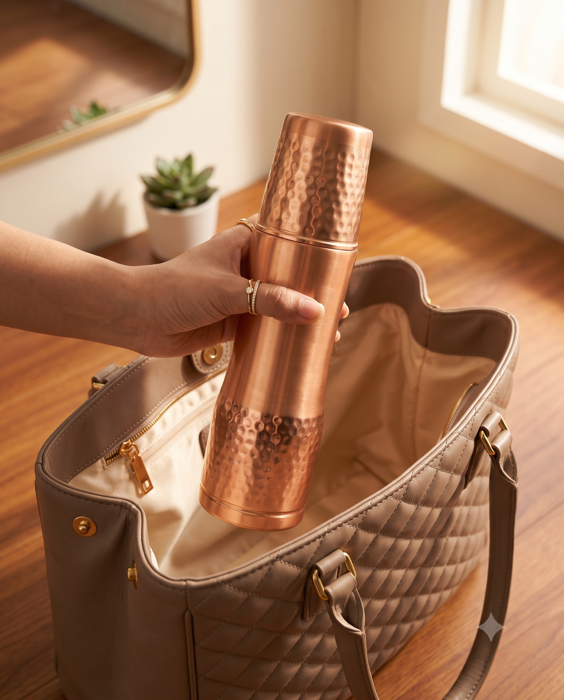 DuoSip Copper Bottle 850ml | 99% Pure Copper Water Bottle with Built-in Copper Glass | 1 Litre Leakproof | Ayurvedic Water Bottle for Daily Hydration | Handcrafted Hammered Finish 1219 Avenue
