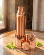 DuoSip Copper Bottle 850ml | 99% Pure Copper Water Bottle with Built-in Copper Glass | 1 Litre Leakproof | Ayurvedic Water Bottle for Daily Hydration | Handcrafted Hammered Finish 1219 Avenue