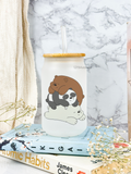 Frosted Can Shaped Sipper 500ml |Bare Bears Print| 17oz Can Tumbler with Straw and Lid 1219 Avenue India