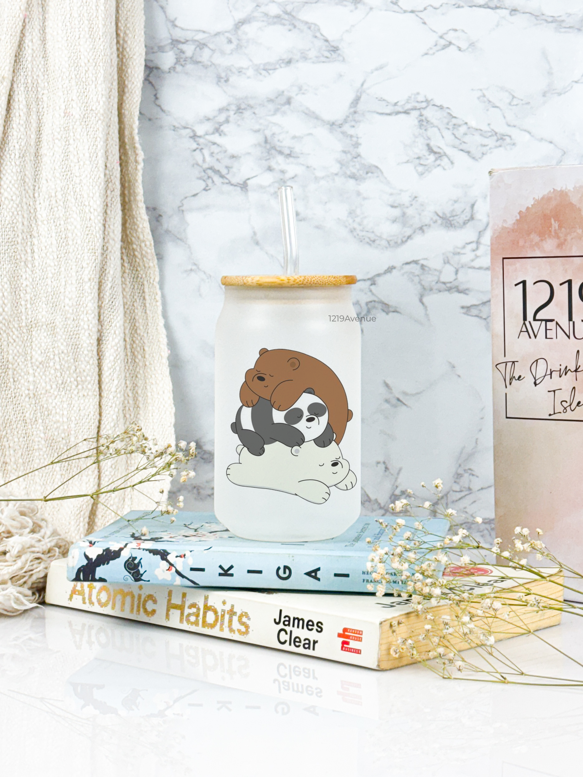 Frosted Can Shaped Sipper 500ml |Bare Bears Print| 17oz Can Tumbler with Straw and Lid 1219 Avenue India