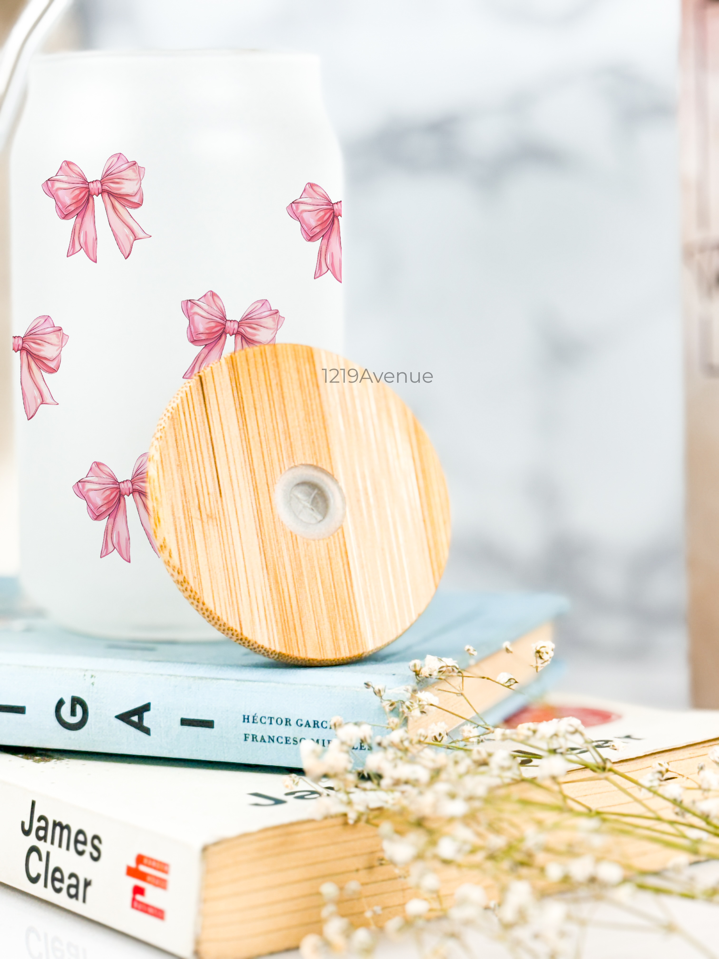 Frosted Can Shaped Sipper 500ml |Bows All Over Print| 17oz Can Tumbler with Straw and Lid 1219 Avenue