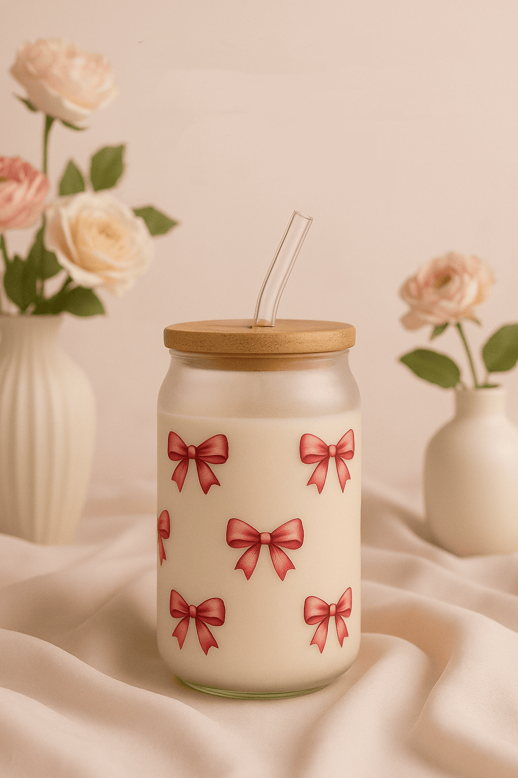 Frosted Can Shaped Sipper 500ml |Bows All Over Print| 17oz Can Tumbler with Straw and Lid 1219 Avenue