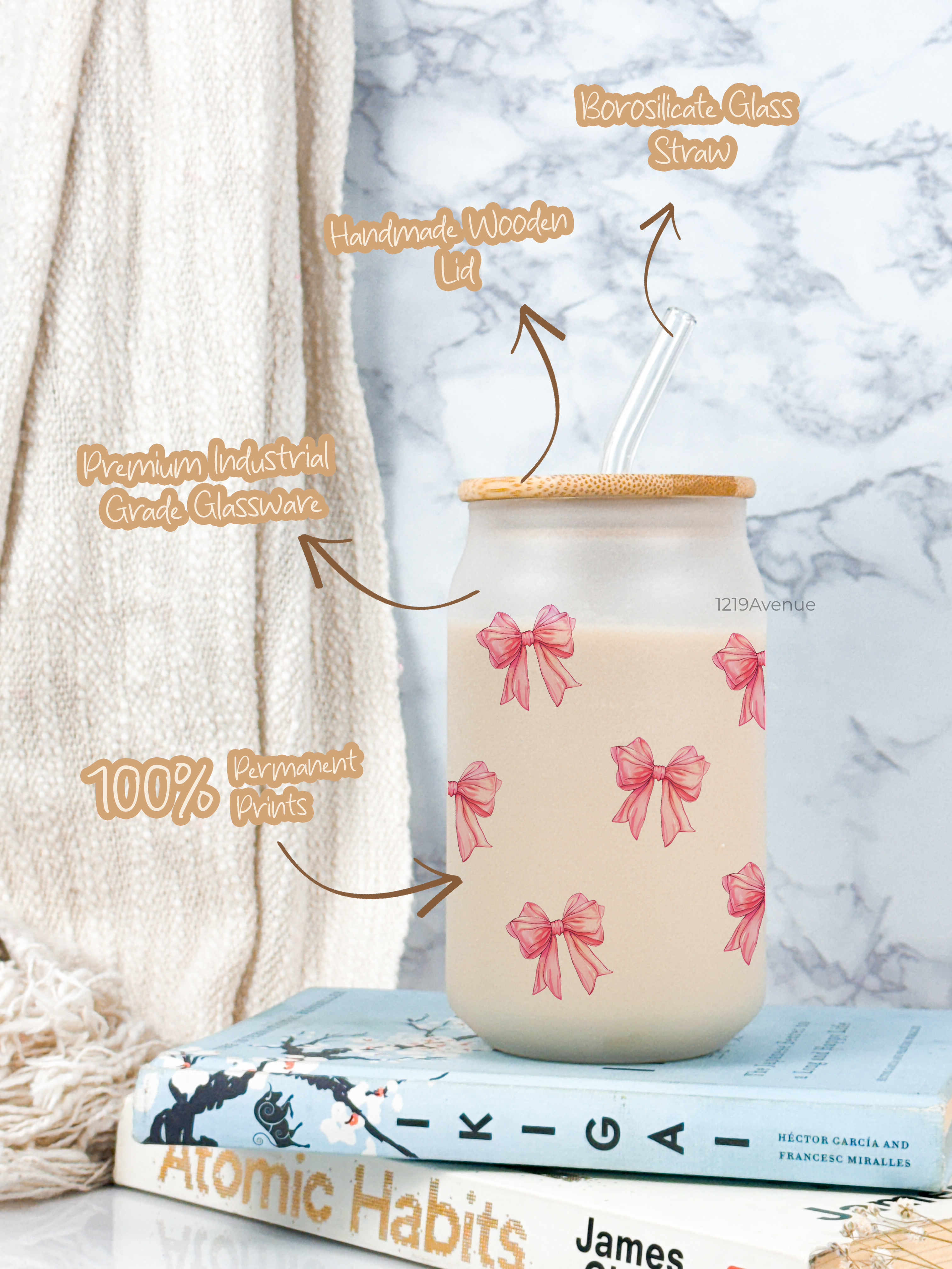 Frosted Can Shaped Sipper 500ml |Bows All Over Print| 17oz Can Tumbler with Straw and Lid 1219 Avenue