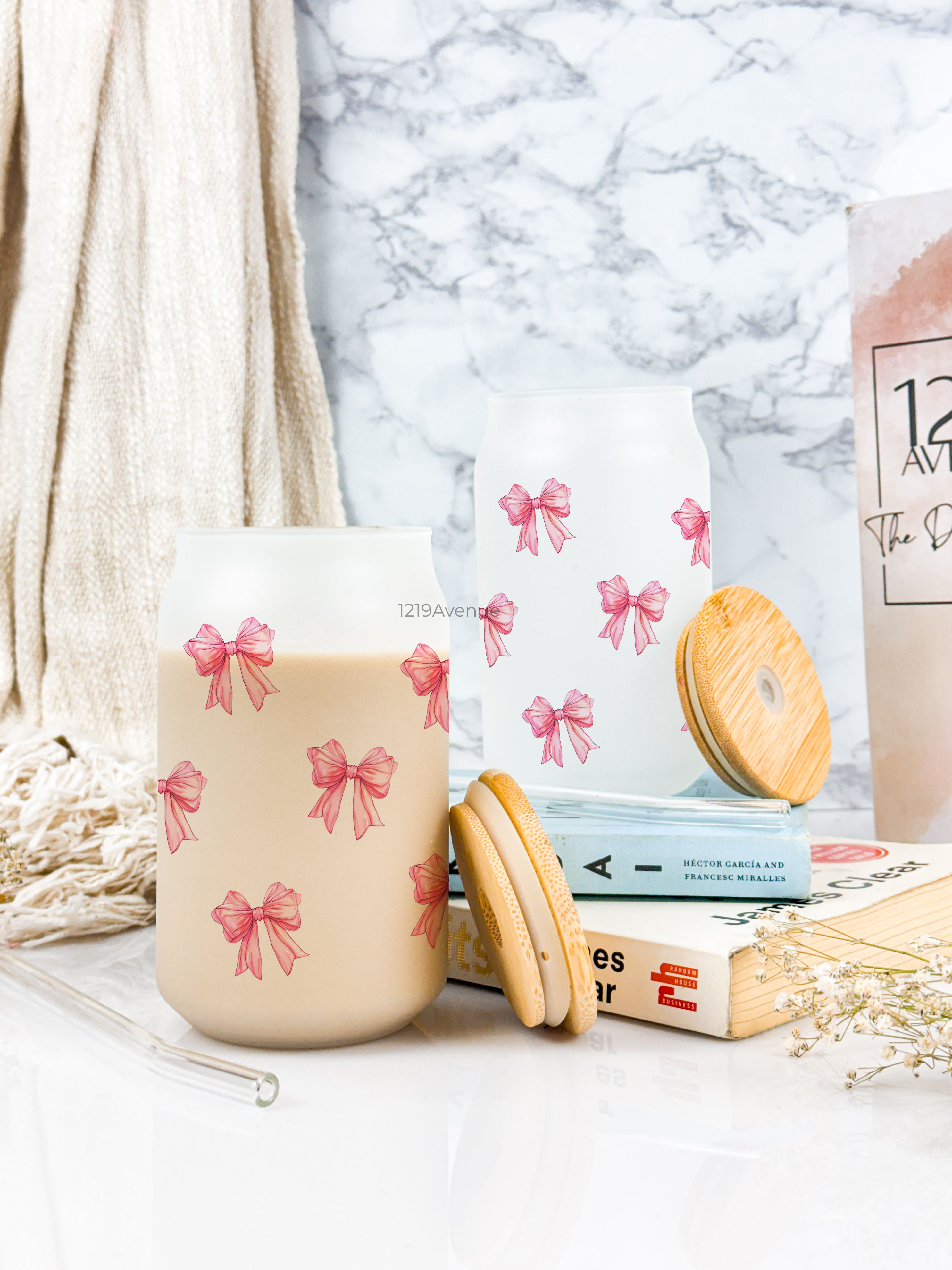Frosted Can Shaped Sipper 500ml |Bows All Over Print| 17oz Can Tumbler with Straw and Lid 1219 Avenue