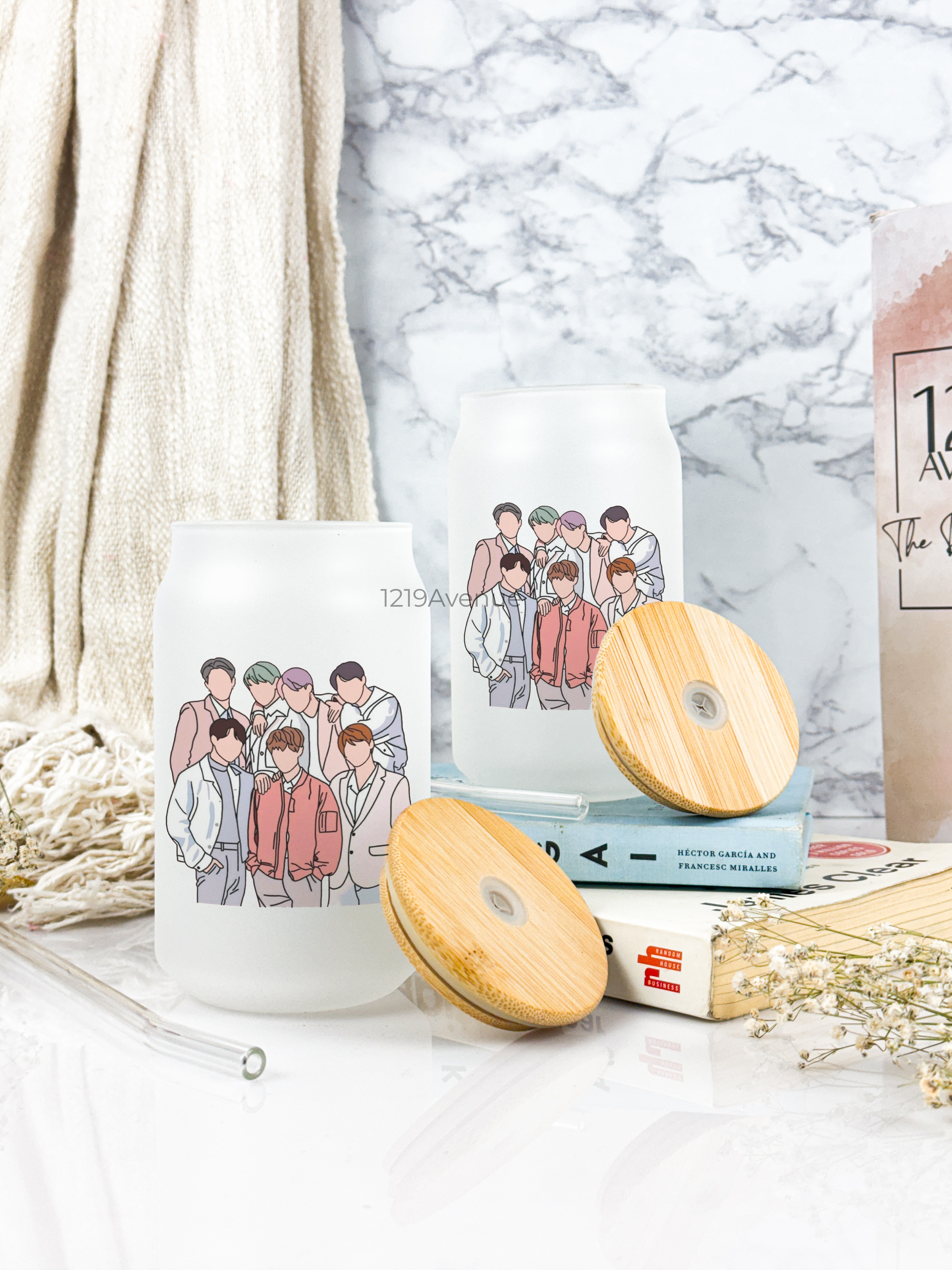 Frosted Can Shaped Sipper 500ml | BTS Print| 17oz Can Tumbler with Straw and Lid 1219 Avenue India