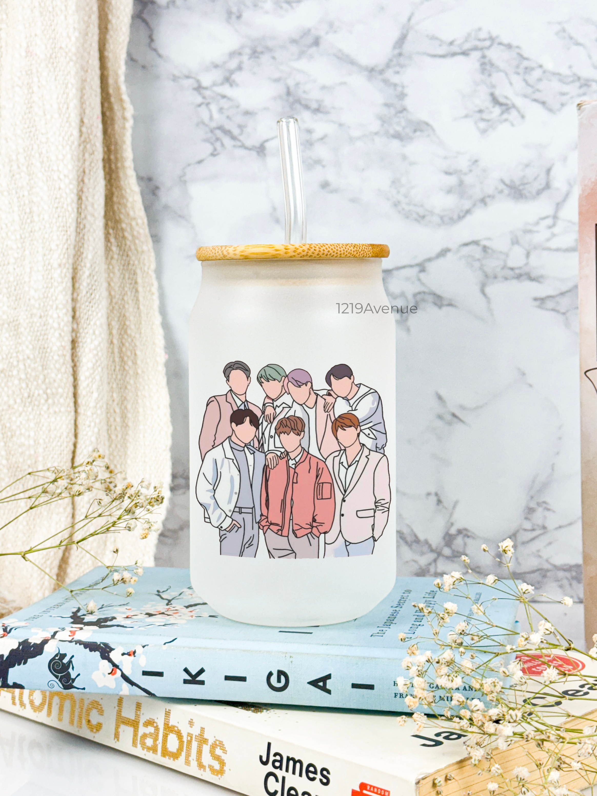 Frosted Can Shaped Sipper 500ml | BTS Print| 17oz Can Tumbler with Straw and Lid 1219 Avenue India