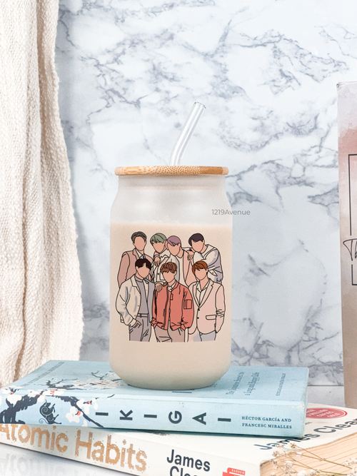 Frosted Can Shaped Sipper 500ml | BTS Print| 17oz Can Tumbler with Straw and Lid 1219 Avenue India