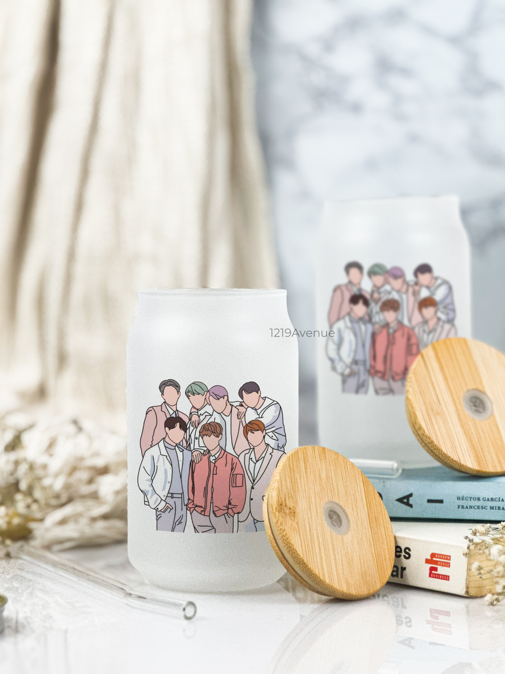 Frosted Can Shaped Sipper 500ml | BTS Print| 17oz Can Tumbler with Straw and Lid 1219 Avenue India