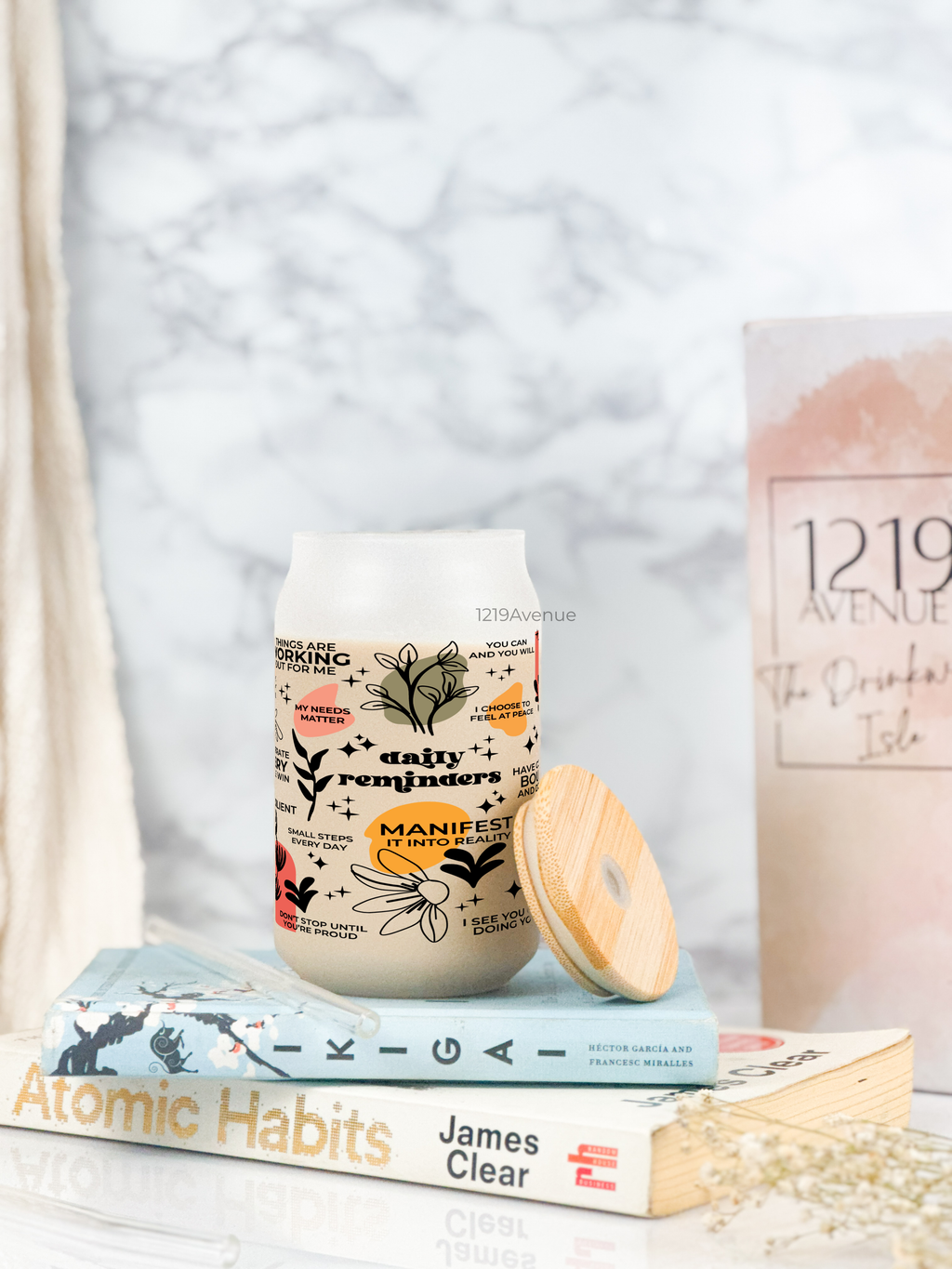 Frosted Can Shaped Sipper 500ml |Daily Reminder Print| 17oz Can Tumbler with Straw and Lid 1219 Avenue India