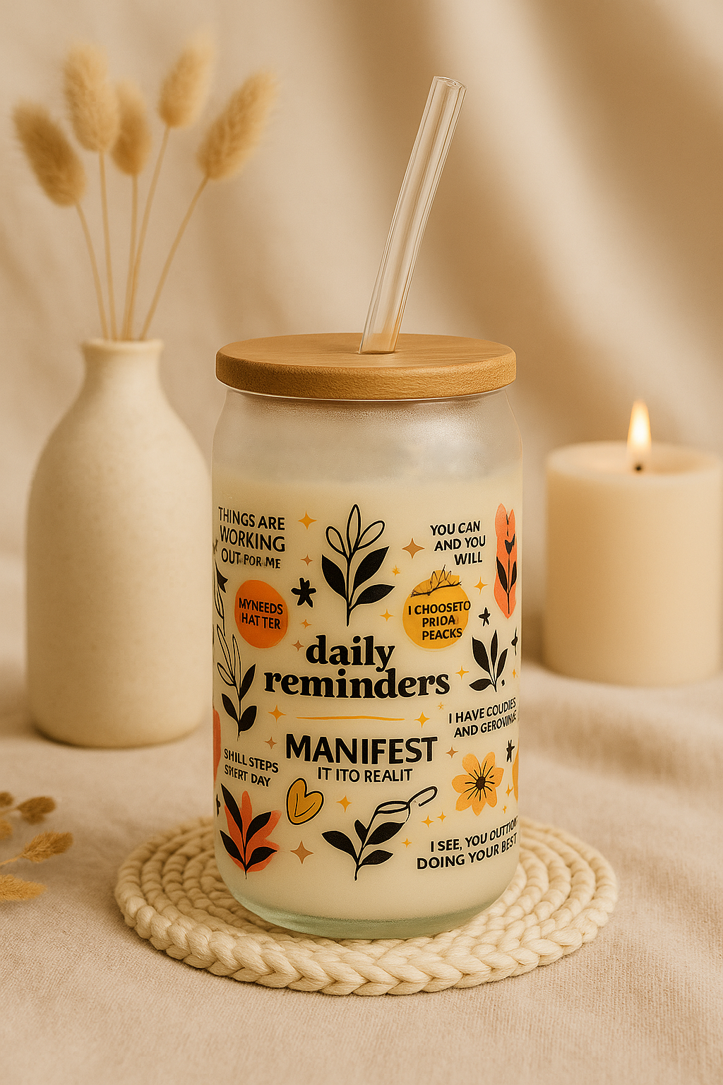 Frosted Can Shaped Sipper 500ml |Daily Reminder Print| 17oz Can Tumbler with Straw and Lid 1219 Avenue India