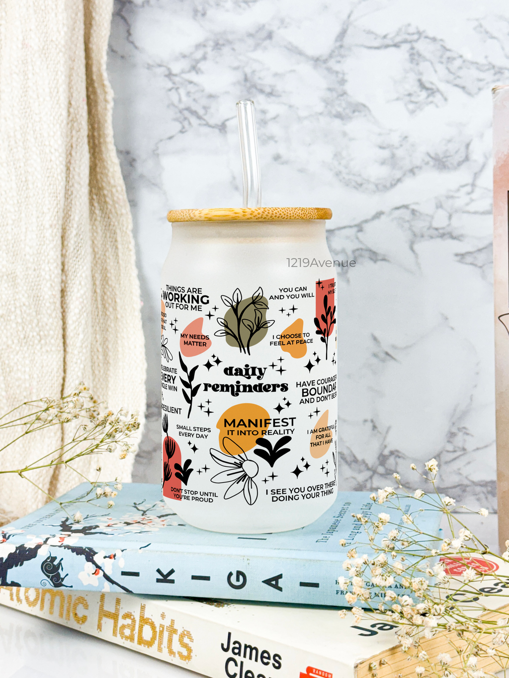 Frosted Can Shaped Sipper 500ml |Daily Reminder Print| 17oz Can Tumbler with Straw and Lid 1219 Avenue India