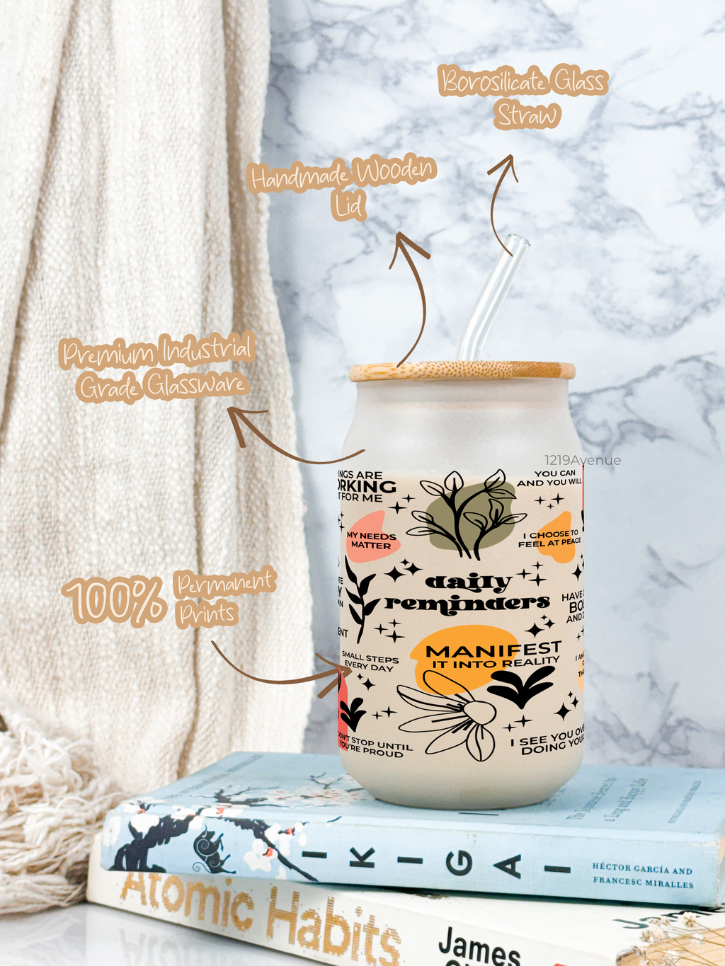 Frosted Can Shaped Sipper 500ml |Daily Reminder Print| 17oz Can Tumbler with Straw and Lid 1219 Avenue India