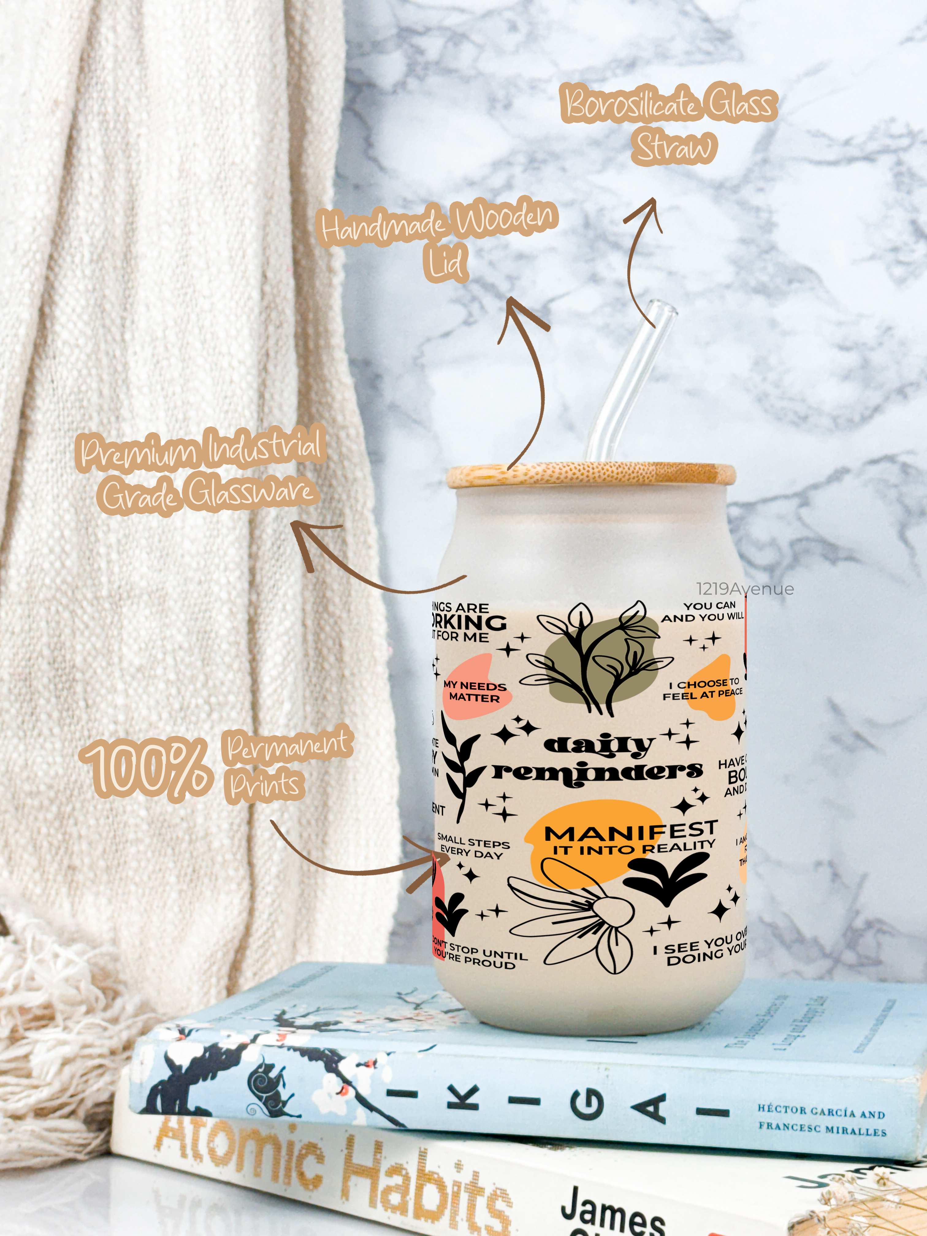 Frosted Can Shaped Sipper 500ml |Daily Reminder Print| 17oz Can Tumbler with Straw and Lid 1219 Avenue India