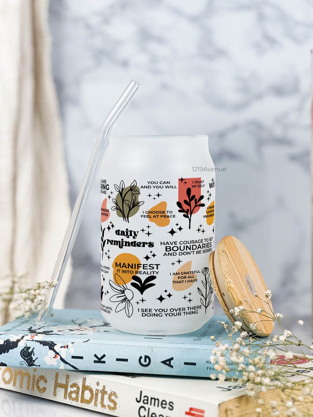 Frosted Can Shaped Sipper 500ml |Daily Reminder Print| 17oz Can Tumbler with Straw and Lid 1219 Avenue India