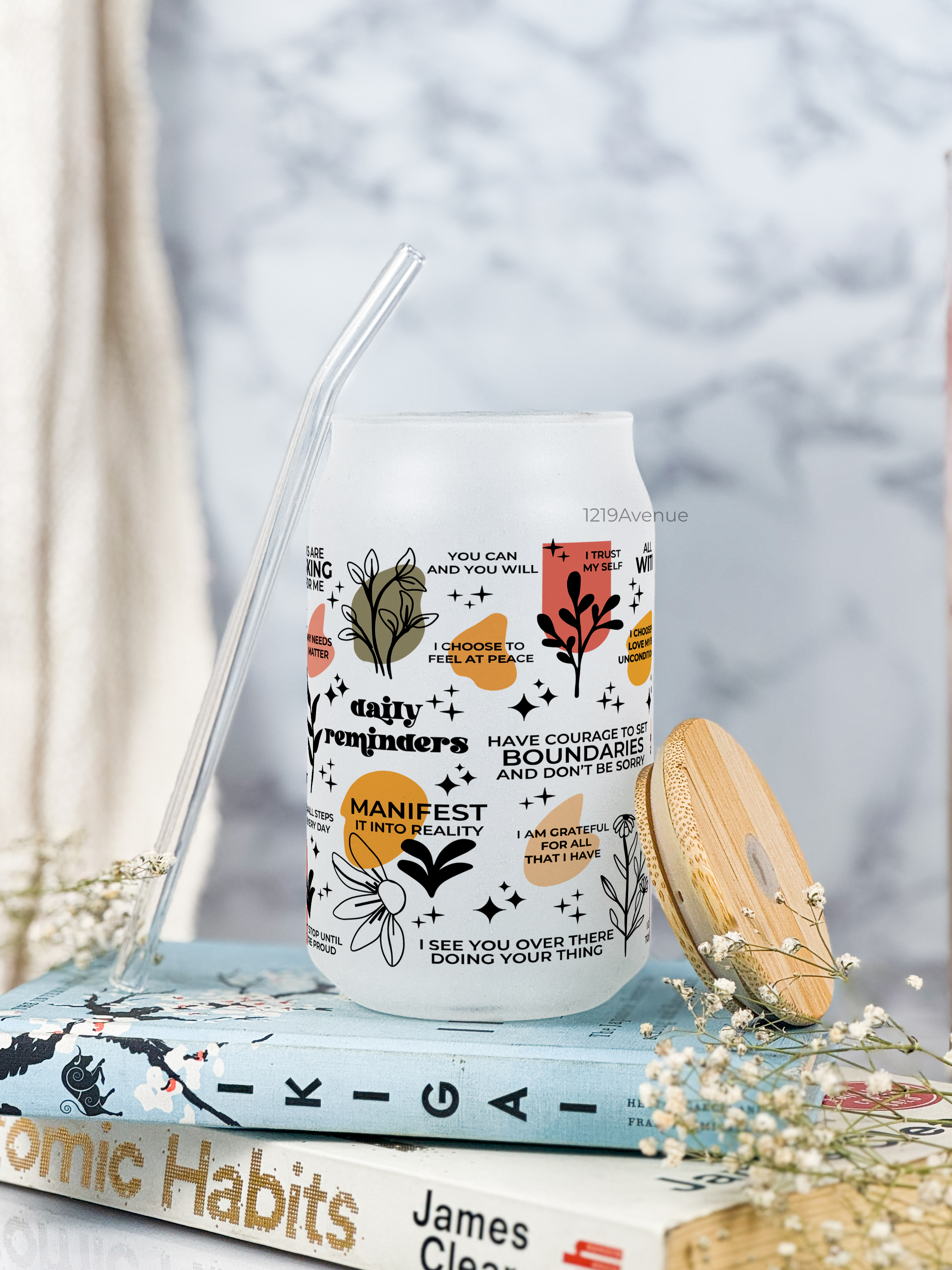 Frosted Can Shaped Sipper 500ml |Daily Reminder Print| 17oz Can Tumbler with Straw and Lid 1219 Avenue India