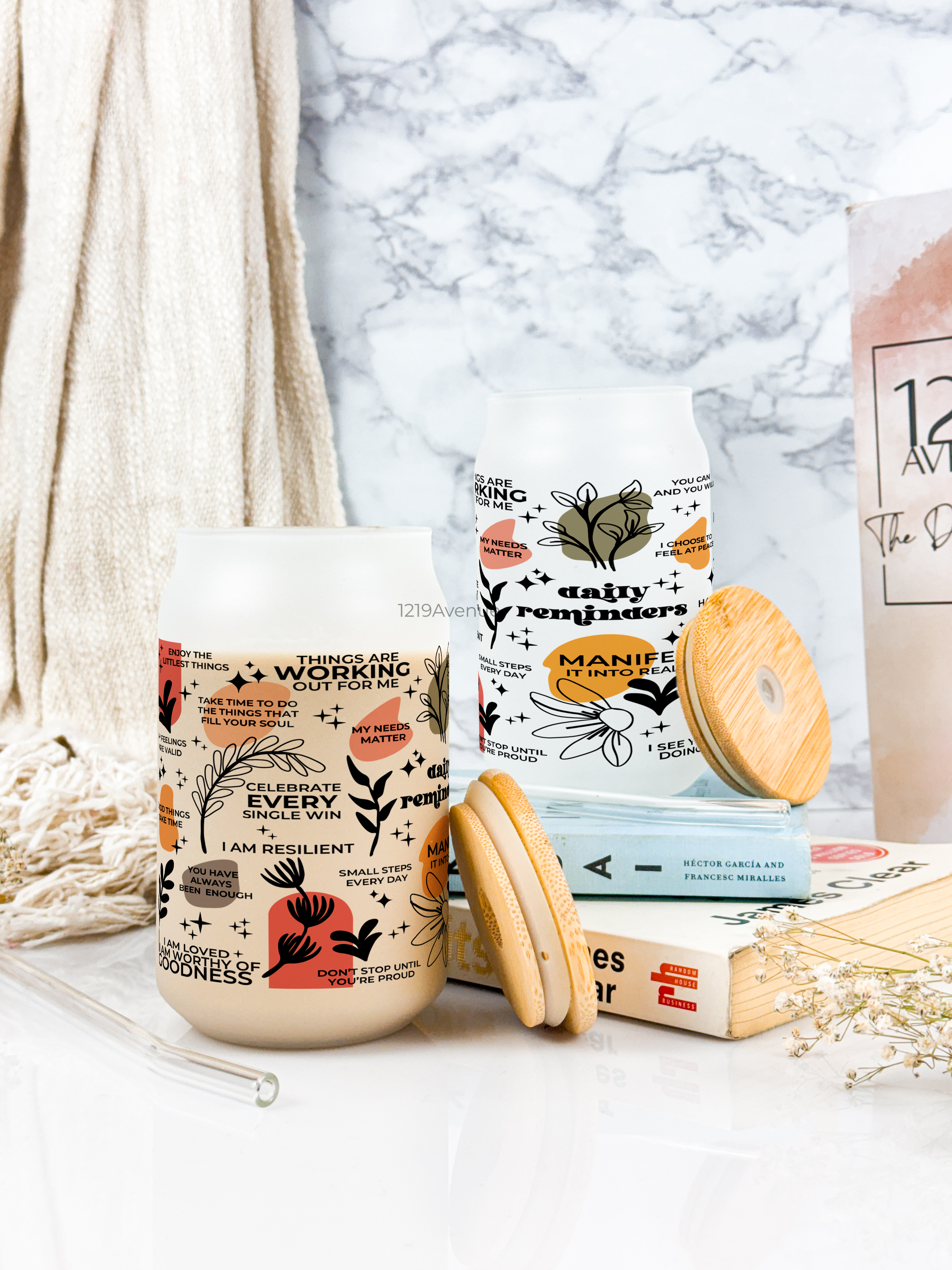 Frosted Can Shaped Sipper 500ml |Daily Reminder Print| 17oz Can Tumbler with Straw and Lid 1219 Avenue India