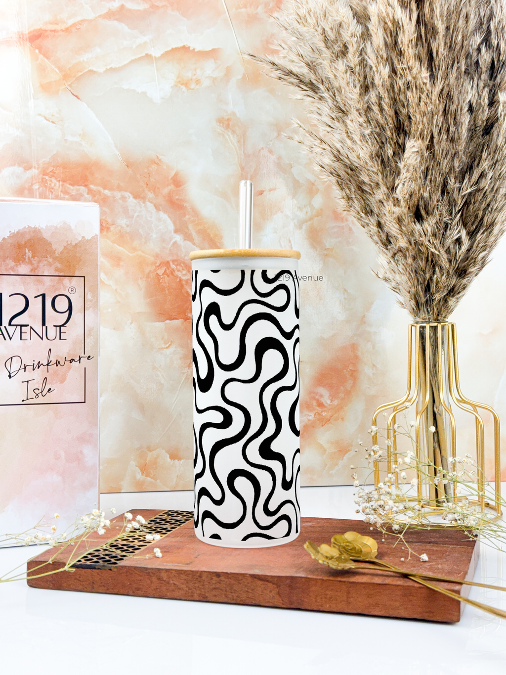 Frosted Grande Sipper 650ml| Aesthetic Swirls Print| 20oz Tall Tumbler with Straw and Lid 1219 Avenue India