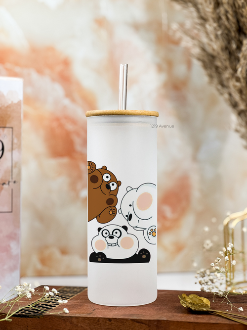 Frosted Grande Sipper 650ml| Bare Bears Print| 20oz Tall Tumbler with Straw and Lid 1219 Avenue India