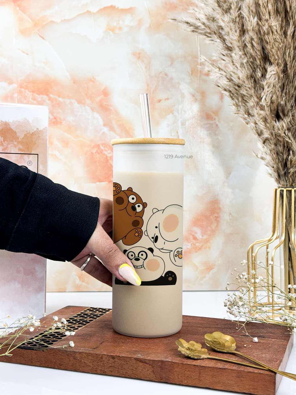 Frosted Grande Sipper 650ml| Bare Bears Print| 20oz Tall Tumbler with Straw and Lid 1219 Avenue India
