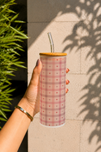 Frosted Grande Sipper 650ml| Blush Plaid Print| 20oz Tall Tumbler with Straw and Lid 1219 Avenue