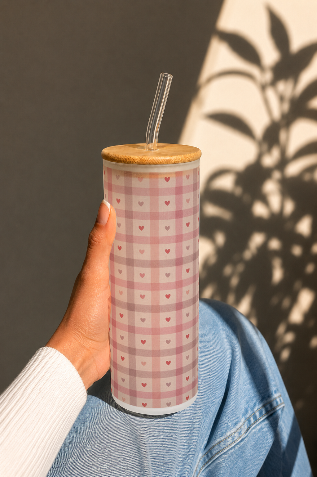 Frosted Grande Sipper 650ml| Blush Plaid Print| 20oz Tall Tumbler with Straw and Lid 1219 Avenue