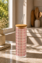 Frosted Grande Sipper 650ml| Blush Plaid Print| 20oz Tall Tumbler with Straw and Lid 1219 Avenue