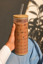 Frosted Grande Sipper 650ml| Blush Plaid Print| 20oz Tall Tumbler with Straw and Lid 1219 Avenue