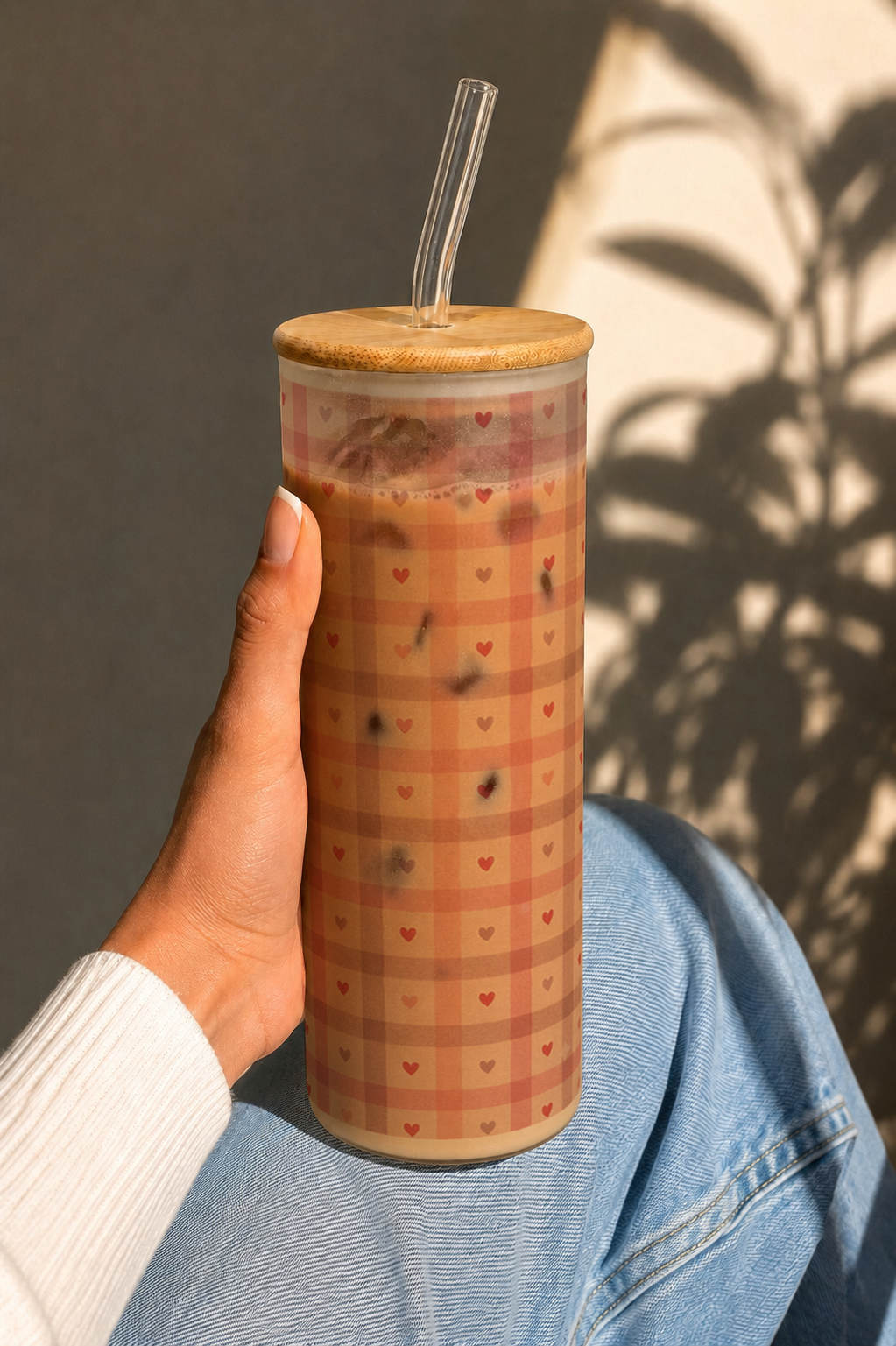 Frosted Grande Sipper 650ml| Blush Plaid Print| 20oz Tall Tumbler with Straw and Lid 1219 Avenue