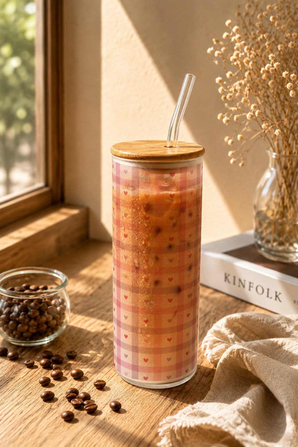 Frosted Grande Sipper 650ml| Blush Plaid Print| 20oz Tall Tumbler with Straw and Lid 1219 Avenue