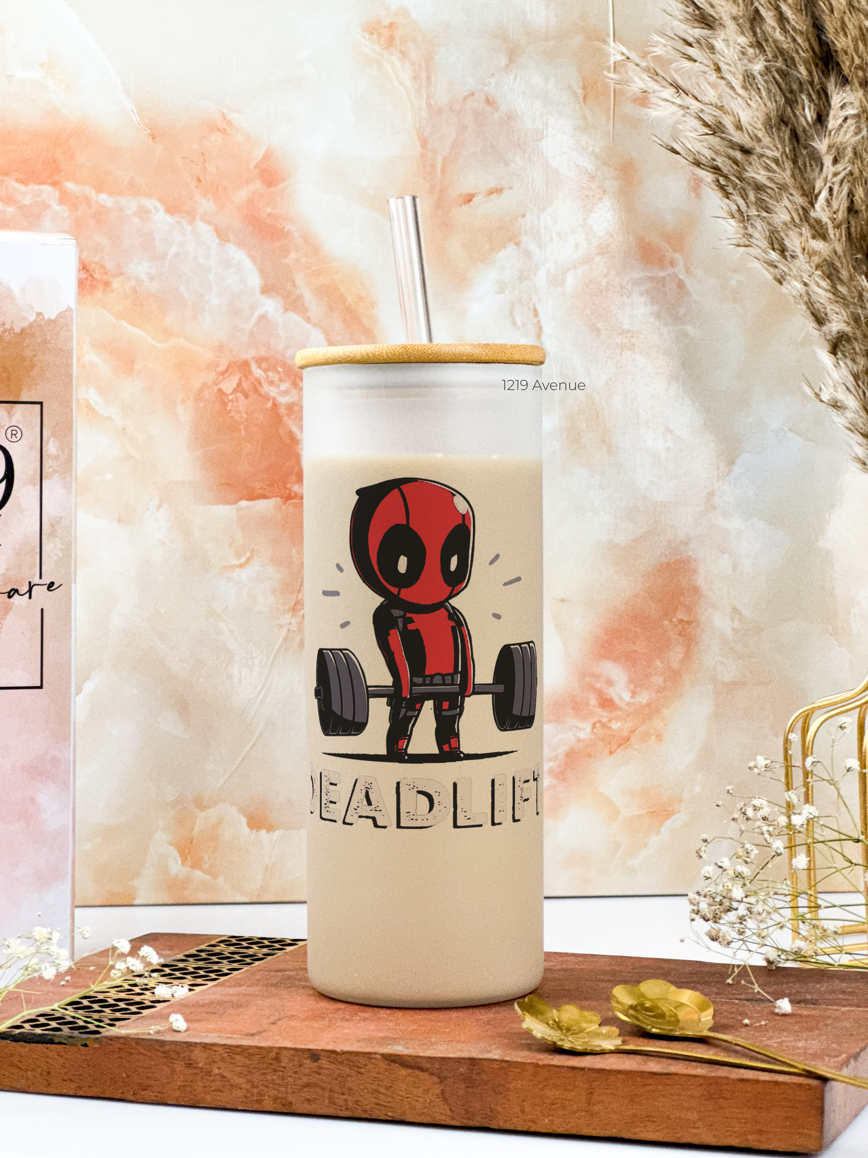 Frosted Grande Sipper 650ml| Deadpool Deadlift Print| 20oz Tall Tumbler with Straw and Lid 1219 Avenue India