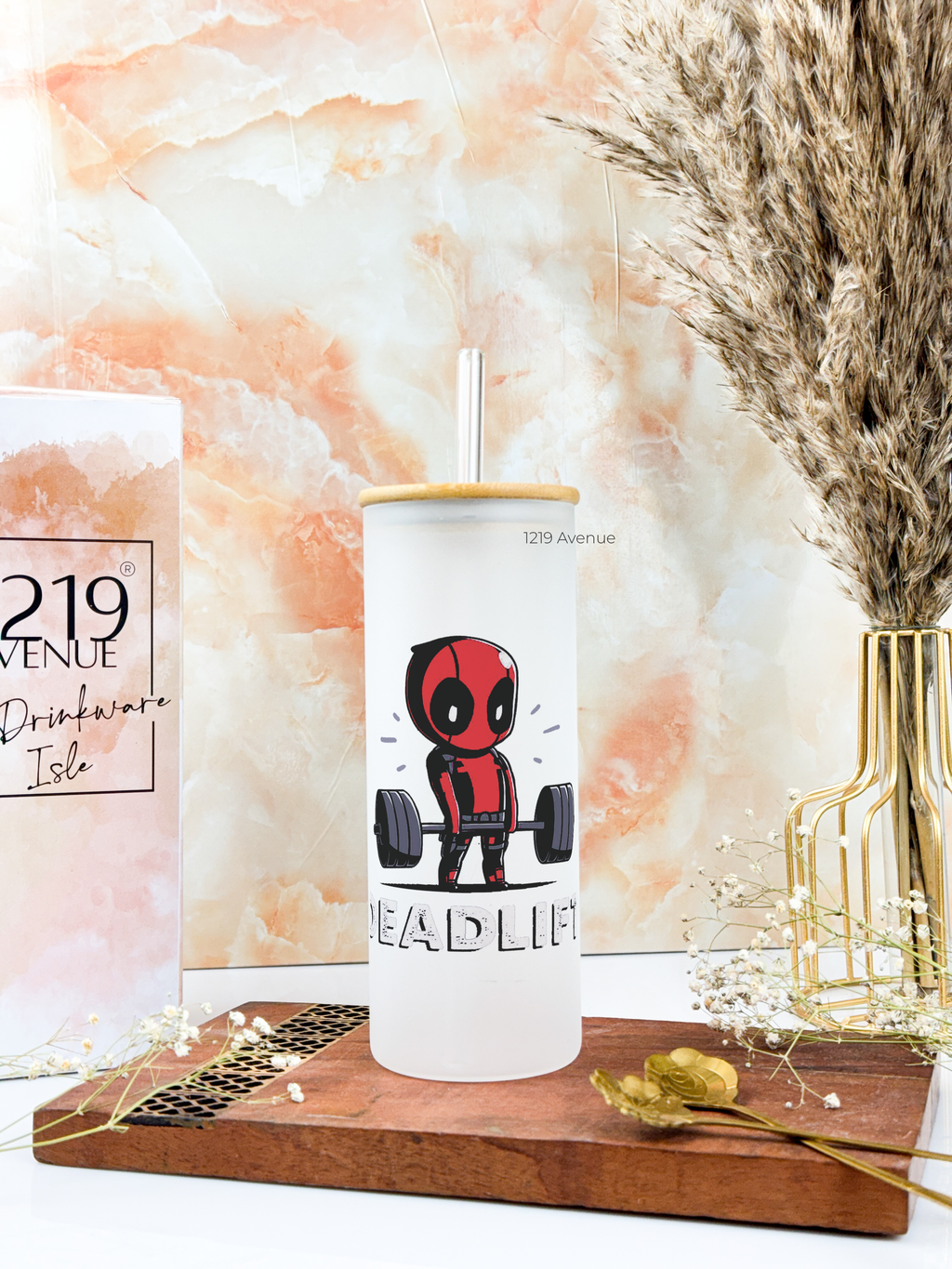 Frosted Grande Sipper 650ml| Deadpool Deadlift Print| 20oz Tall Tumbler with Straw and Lid 1219 Avenue India