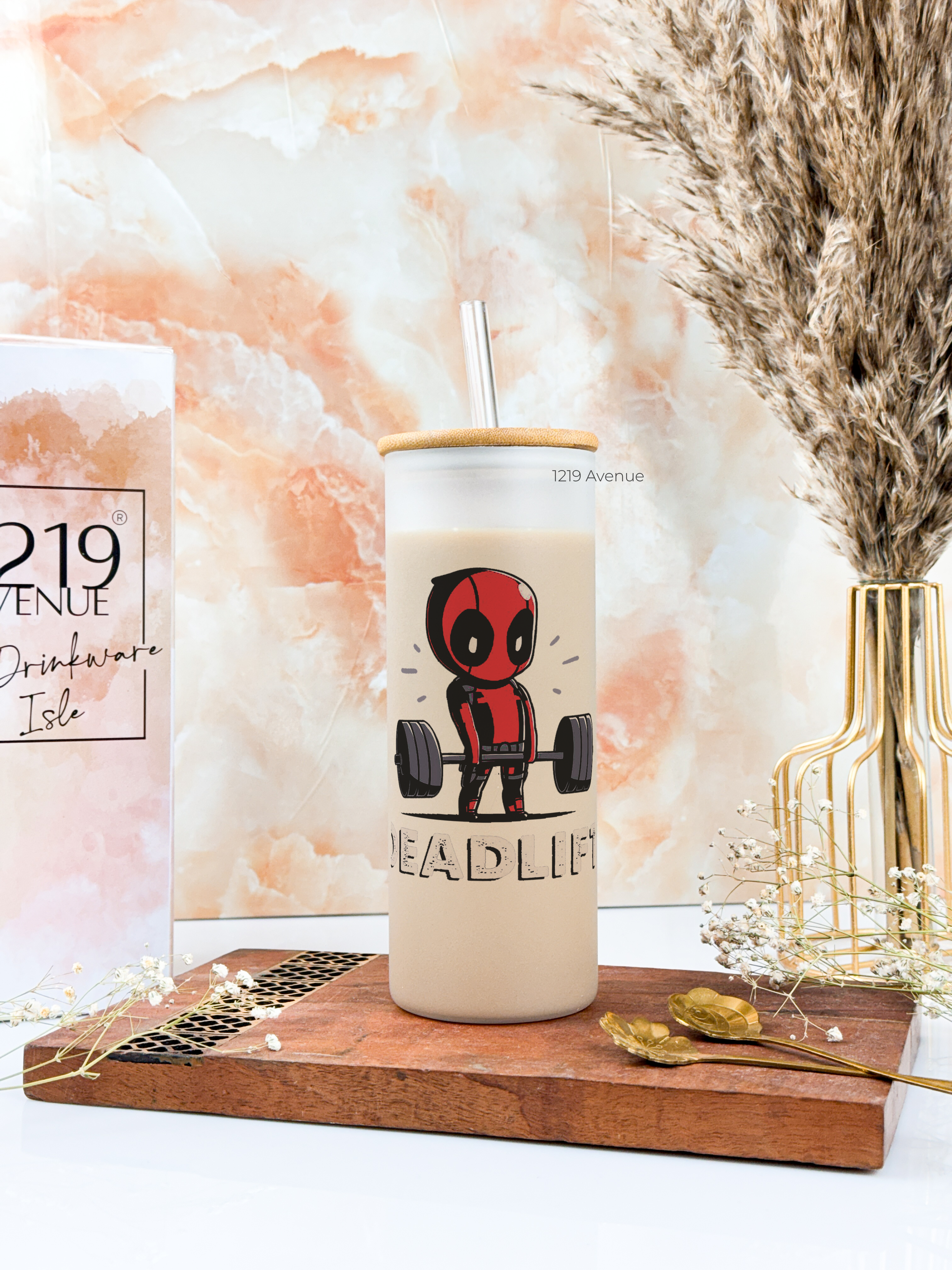 Frosted Grande Sipper 650ml| Deadpool Deadlift Print| 20oz Tall Tumbler with Straw and Lid 1219 Avenue India