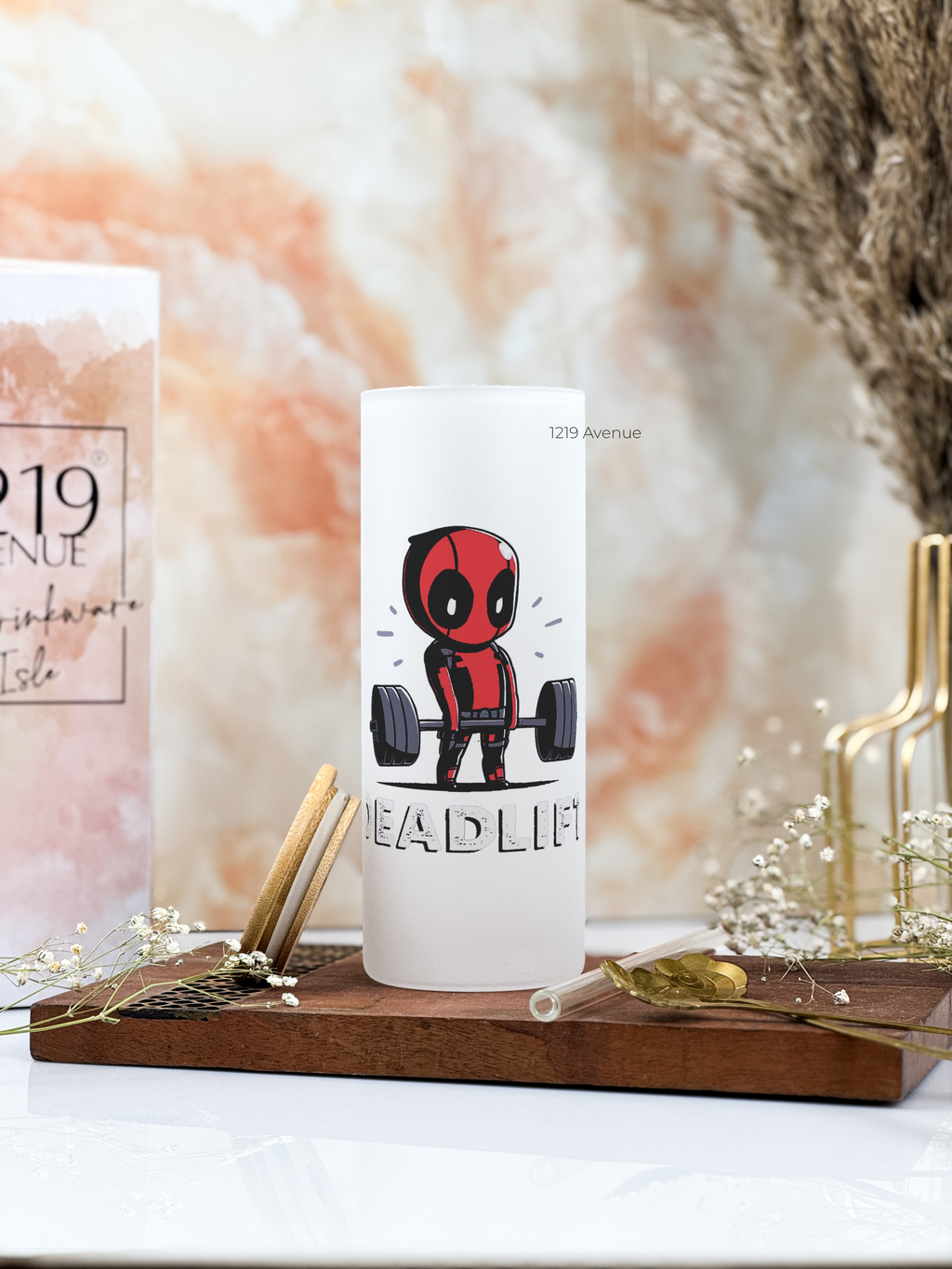 Frosted Grande Sipper 650ml| Deadpool Deadlift Print| 20oz Tall Tumbler with Straw and Lid 1219 Avenue India