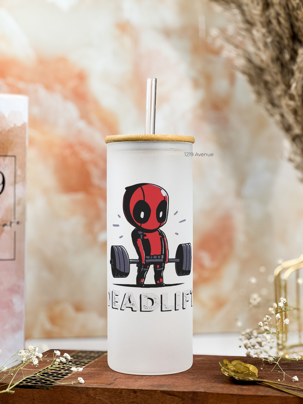 Frosted Grande Sipper 650ml| Deadpool Deadlift Print| 20oz Tall Tumbler with Straw and Lid 1219 Avenue India