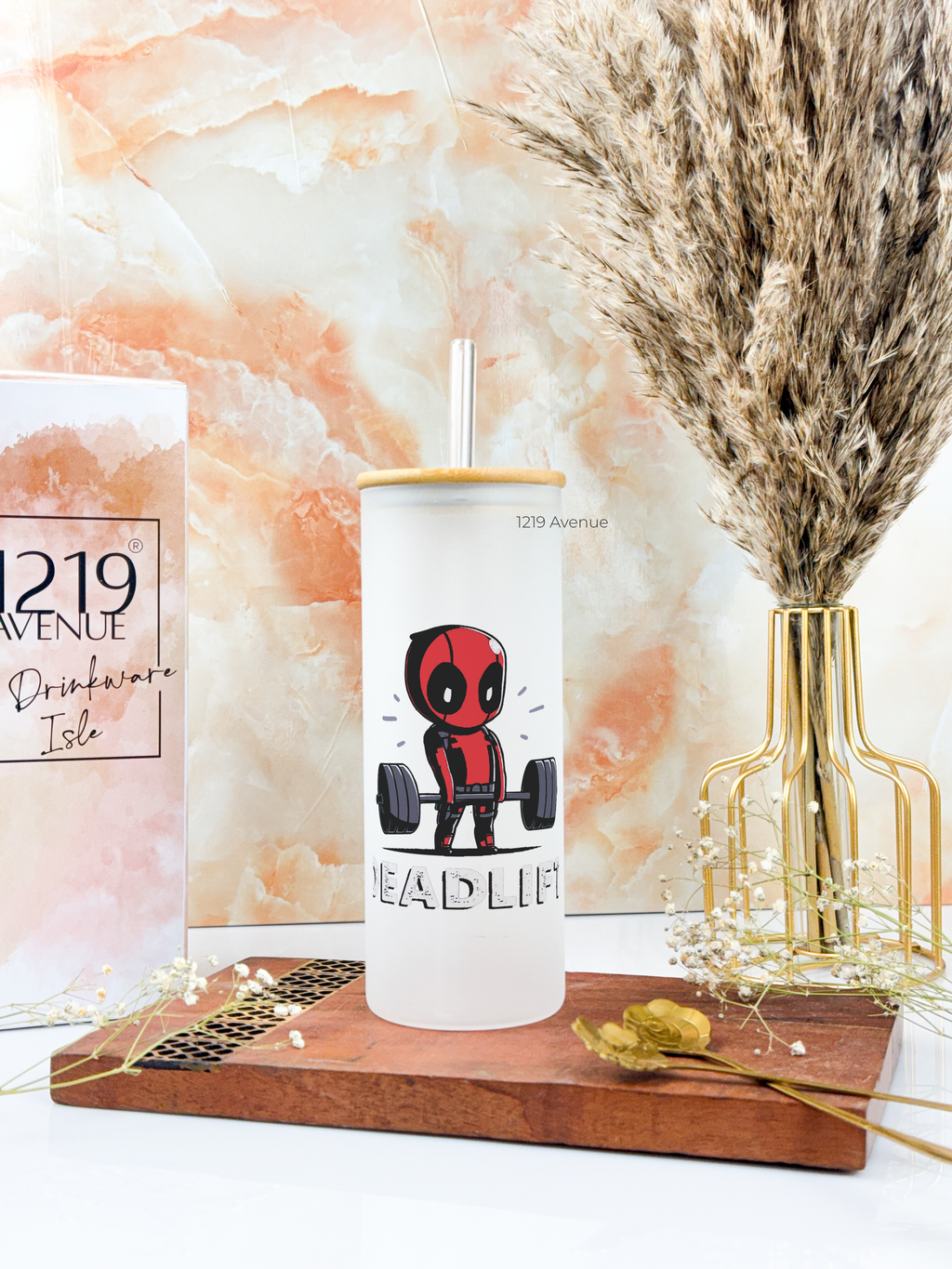 Frosted Grande Sipper 650ml| Deadpool Deadlift Print| 20oz Tall Tumbler with Straw and Lid 1219 Avenue India