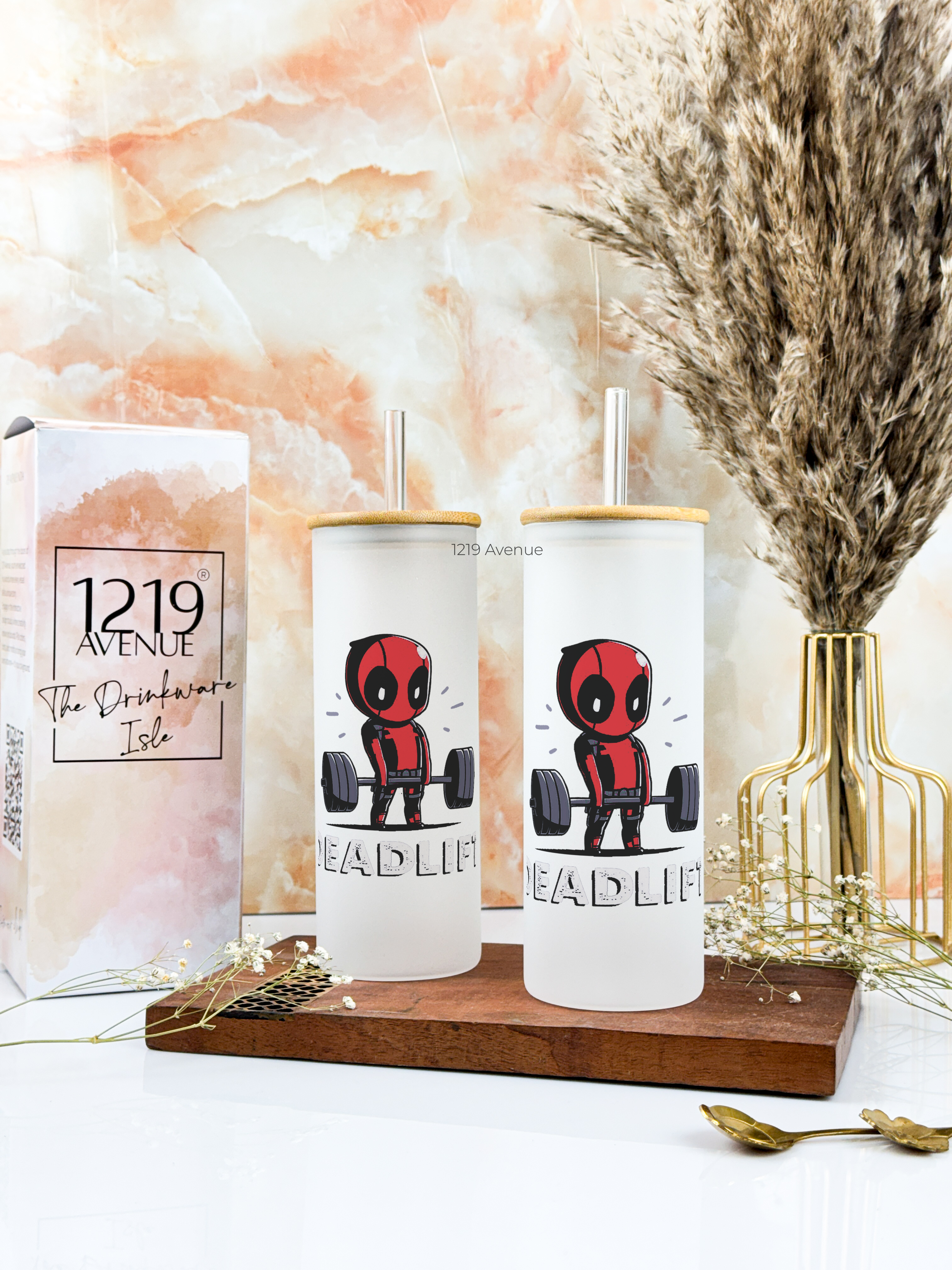 Frosted Grande Sipper 650ml| Deadpool Deadlift Print| 20oz Tall Tumbler with Straw and Lid 1219 Avenue India