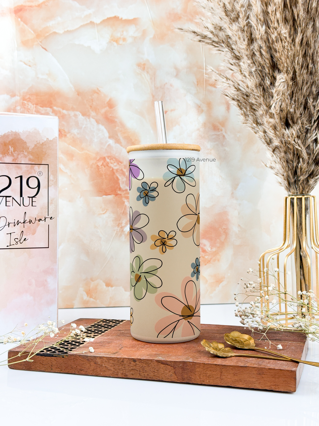 Frosted Grande Sipper 650ml| Floral Bliss Print| 20oz Tall Tumbler with Straw and Lid 1219 Avenue India