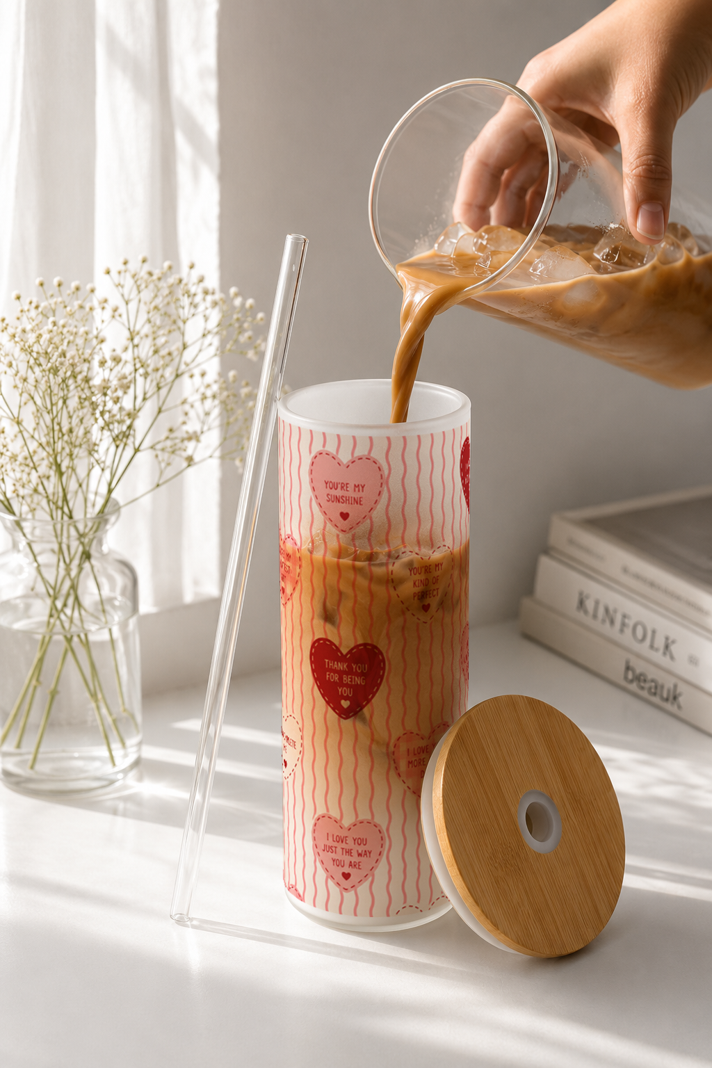 Frosted Grande Sipper 650ml|Heart Notes Print| 20oz Tall Tumbler with Straw and Lid 1219 Avenue